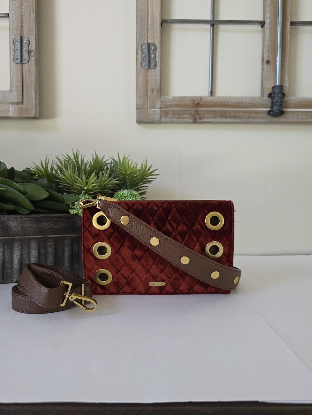 Hammitt Montana Small Monarch Velvet Clutch Crossbody Bag Toasted Orange
